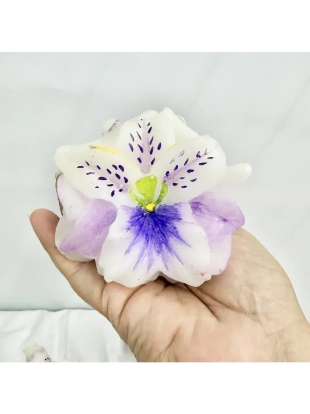 Vintage Handcrafted Cattleya Orchid Flower Candles Hand Painted Purple Lot of 4